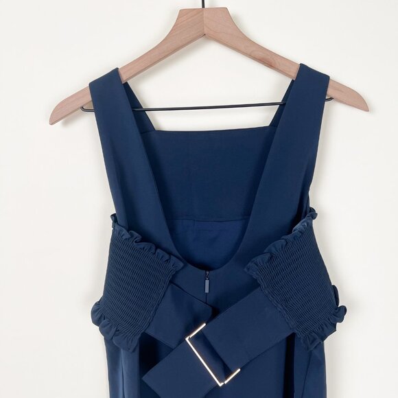 Anthropologie Tibi Ruffle Trimmed Cady Mini Dress Ruched Corset Pinafore Pockets - Picture 12 of 13